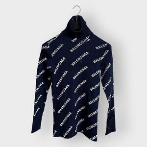 STEAL! 2010s Balenicaga Monogram Turtleneck Knit Sweater